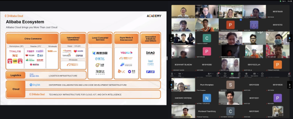 ดร.ปภณ ยงพิศาลภพ ผู้อำนวยการศูนย์อาลีบาบาคลาวด์อาคาเดมี่ บรรยายออนไลน์ในหัวข้อ &ldquo;Why Move to Alibaba Cloud&rdquo; ให้กับนักศึกษาในชุดวิชา Software-defined Architecture Engineer